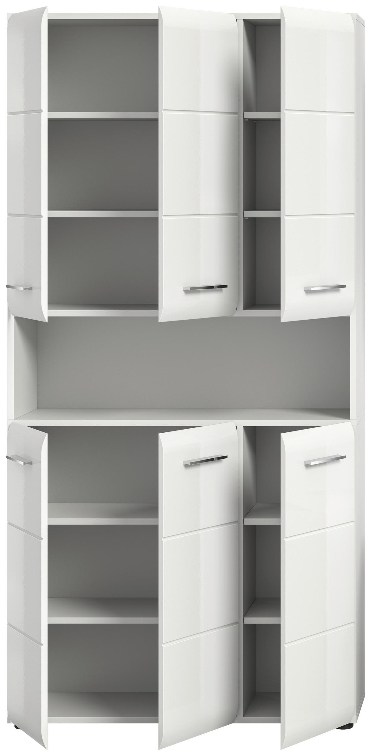 HOCHSCHRANK 90/185/30 cm  - Weiß Hochglanz/Silberfarben, MODERN, Holzwerkstoff/Kunststoff (90/185/30cm) - MID.YOU