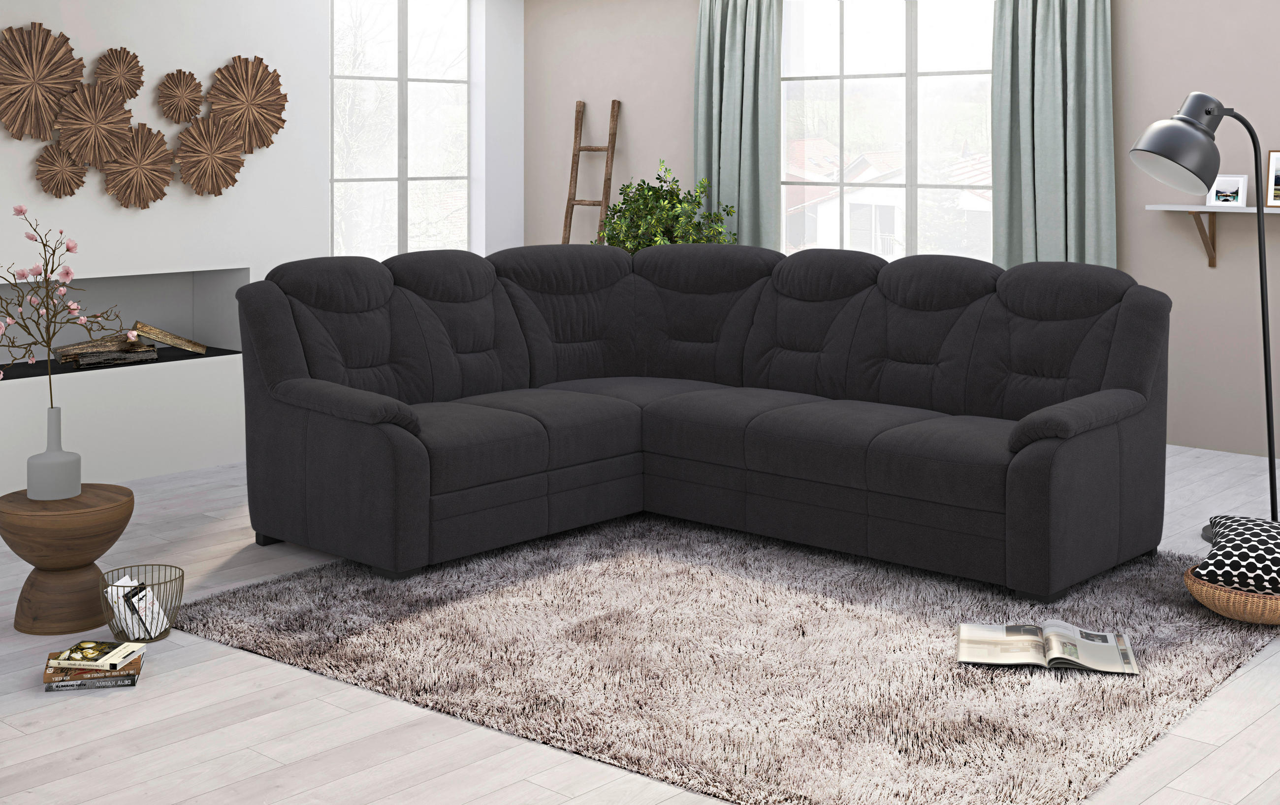 ECKSOFA in Chenille Schwarz  211/263 cm  - Schwarz, Basics, Kunststoff/Textil (211/263cm) - MID.YOU
