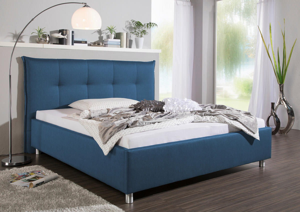 POLSTERBETT  in Blau,  - Blau/Alufarben, MODERN, Textil/Metall (213/115/211cm) - Livetastic