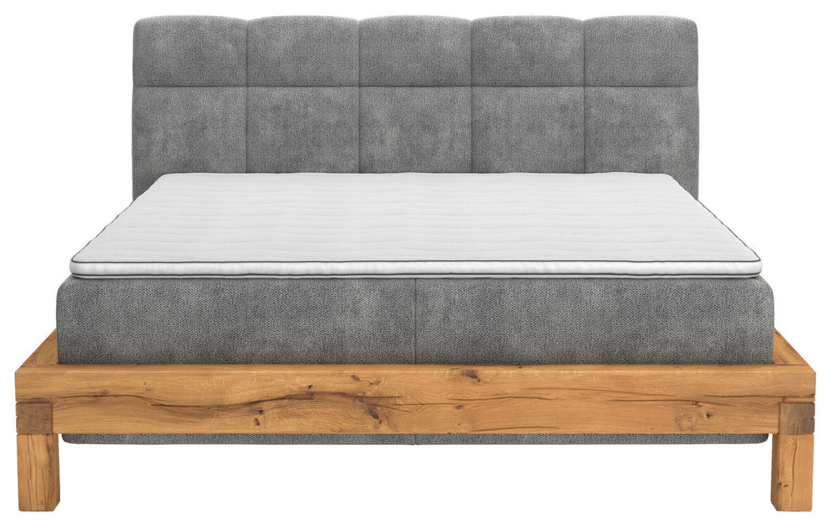 BOXSPRINGBETT 160/200 cm  in Hellgrau  - Buchefarben/Hellgrau, Natur, Holz/Textil (160/200cm) - Livetastic
