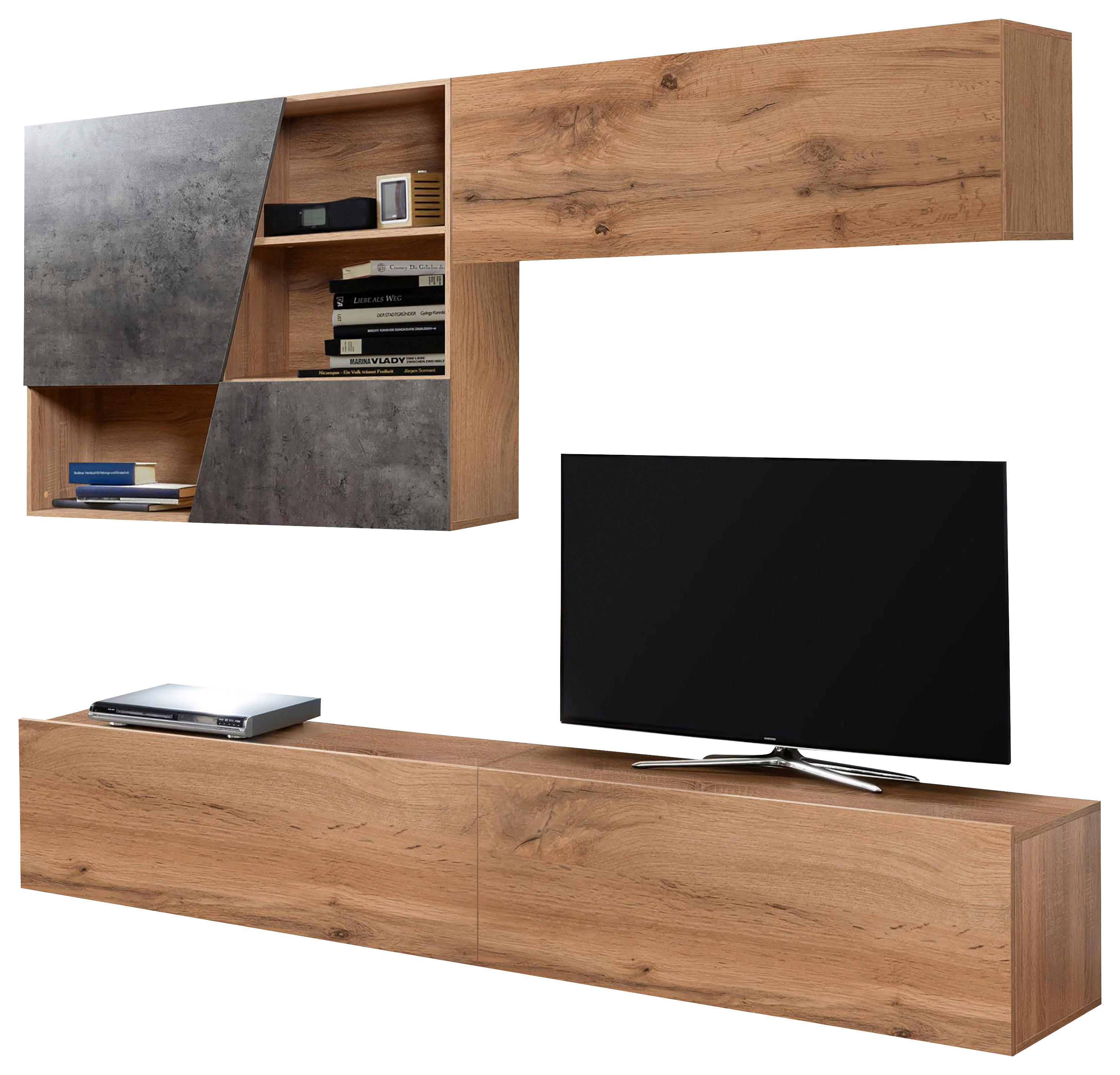 REGAL ZA DNEVNI BORAVAK boje hrasta, tamno siva   - siva/tamno siva, Moderno, drvni materijal/plastika (240/170/40cm) - Ti'me