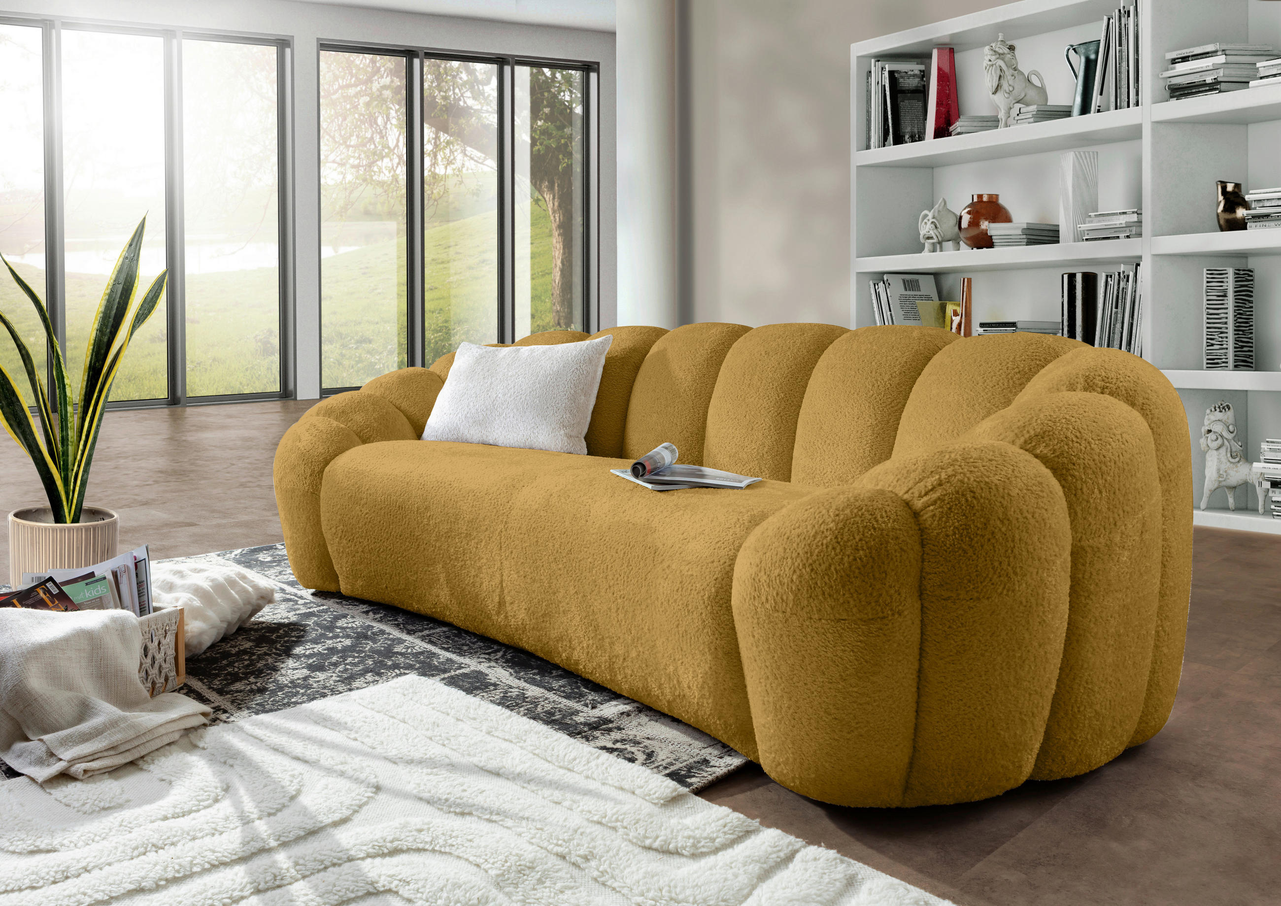 BIGSOFA Chenille Gelb  - Gelb/Schwarz, KONVENTIONELL, Kunststoff/Textil (248/78/112cm) - Carryhome