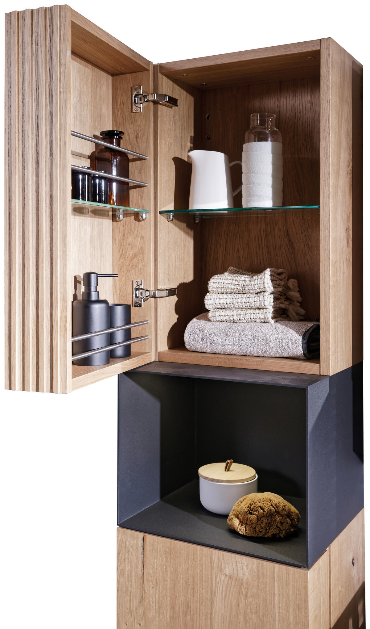HOCHSCHRANK 39,8/160/36 cm  - Eichefarben/Anthrazit, Natur, Glas/Holz (39,8/160/36cm) - Voglauer