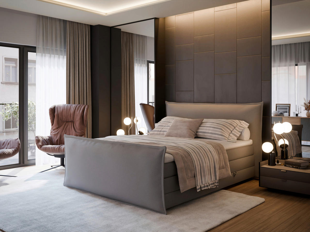 BOXSPRINGBETT 160/200 cm  in Silberfarben  - Silberfarben/Schwarz, MODERN, Textil (160/200cm) - MID.YOU