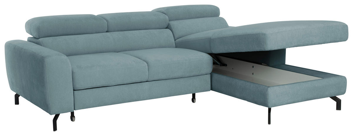 ECKSOFA LARGO in Chenille Blau  226/177 cm  - Blau/Schwarz, Design, Textil/Metall (226/177cm) - Livetastic