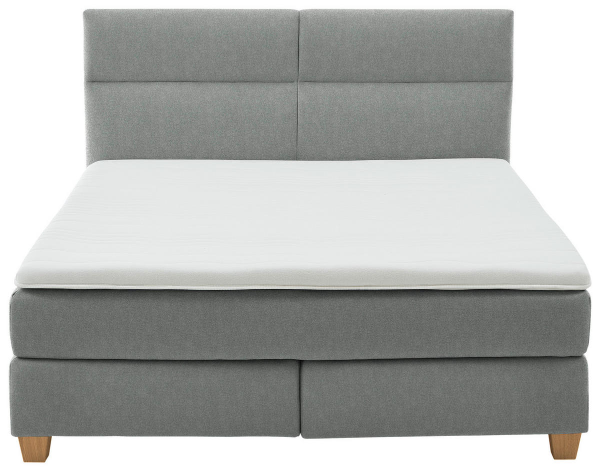 BOXSPRINGBETT 160/200 cm,  in Grau, Matratze, Topper, H3 + H4 = fest + sehr fest  - Buchefarben/Grau, MODERN, Holz/Textil (160/200cm) - Beldomo - Sleep