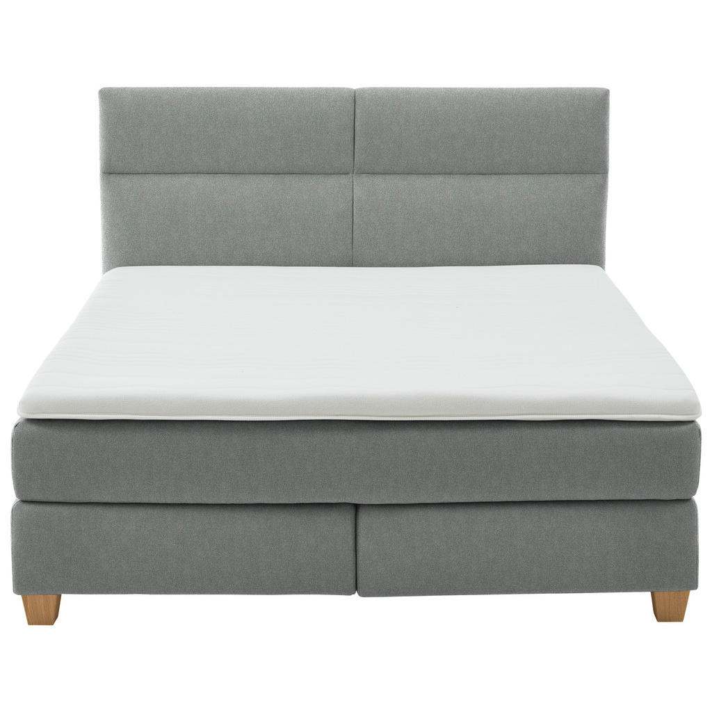 Thumbnail - Beldomo - Sleep Boxspringbett, Grau, Textil, Buche, massiv, H2, 7-Zonen, Höhe ca. 21 cm, 160x200 cm, gepolstertes Kopfte...