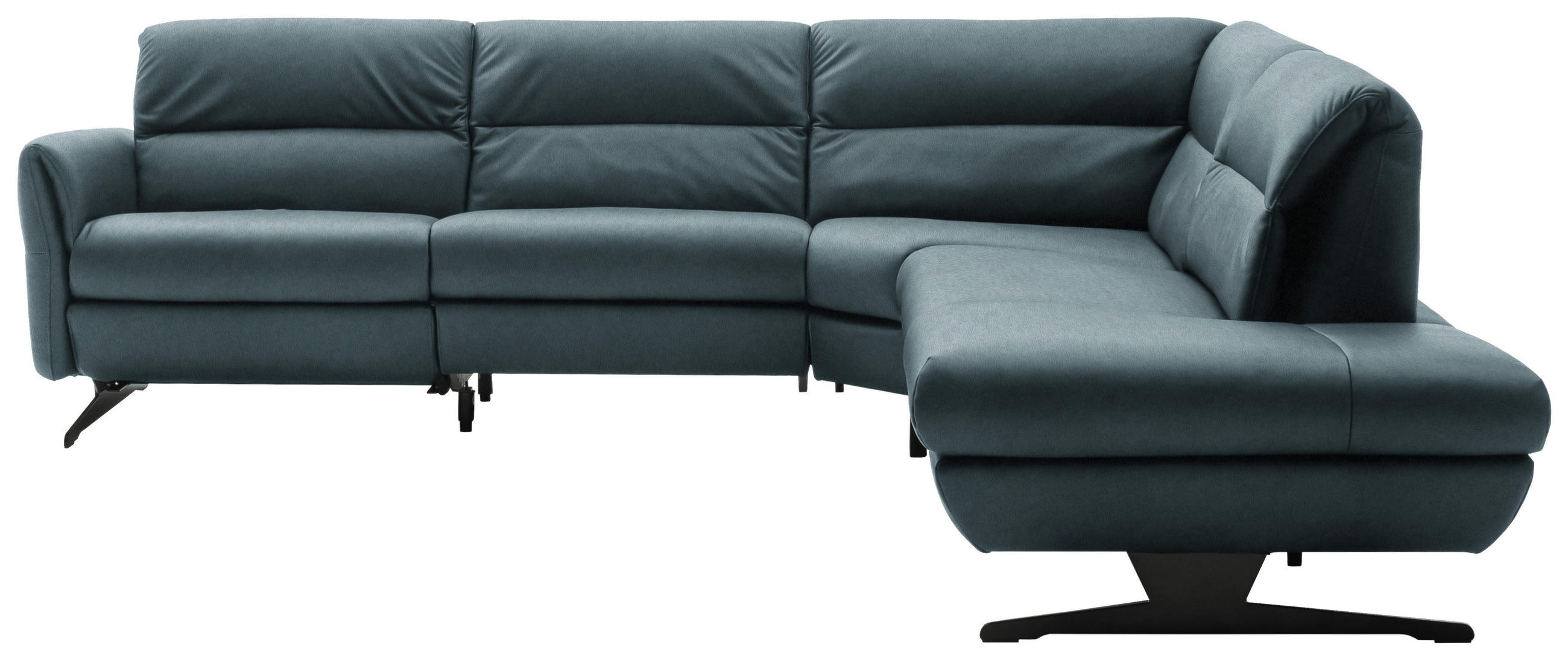 ECKSOFA Blaugrau Echtleder  - Blaugrau/Schwarz, Design, Leder/Metall (286/258cm) - Schöner Wohnen