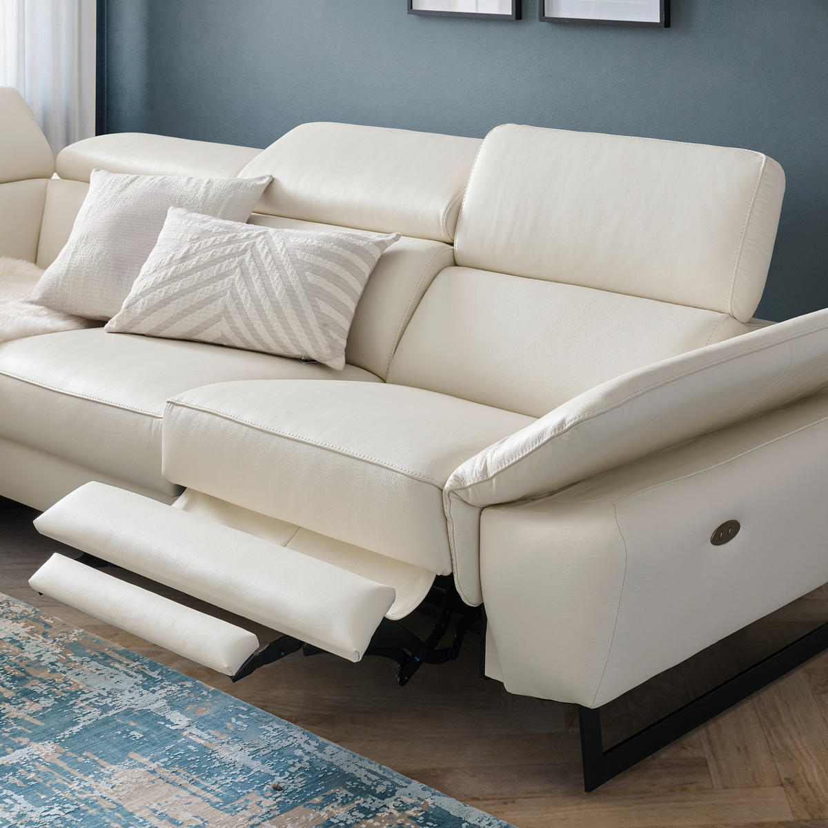ECKSOFA in Echtleder Weiss  - Weiss/Schwarz, Modern, Leder/Metall (225/281cm) - Celina Home