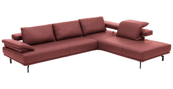 ECKSOFA in Echtleder Weinrot - Anthrazit/Weinrot, Design, Leder/Metall (325/255cm) - Dieter Knoll