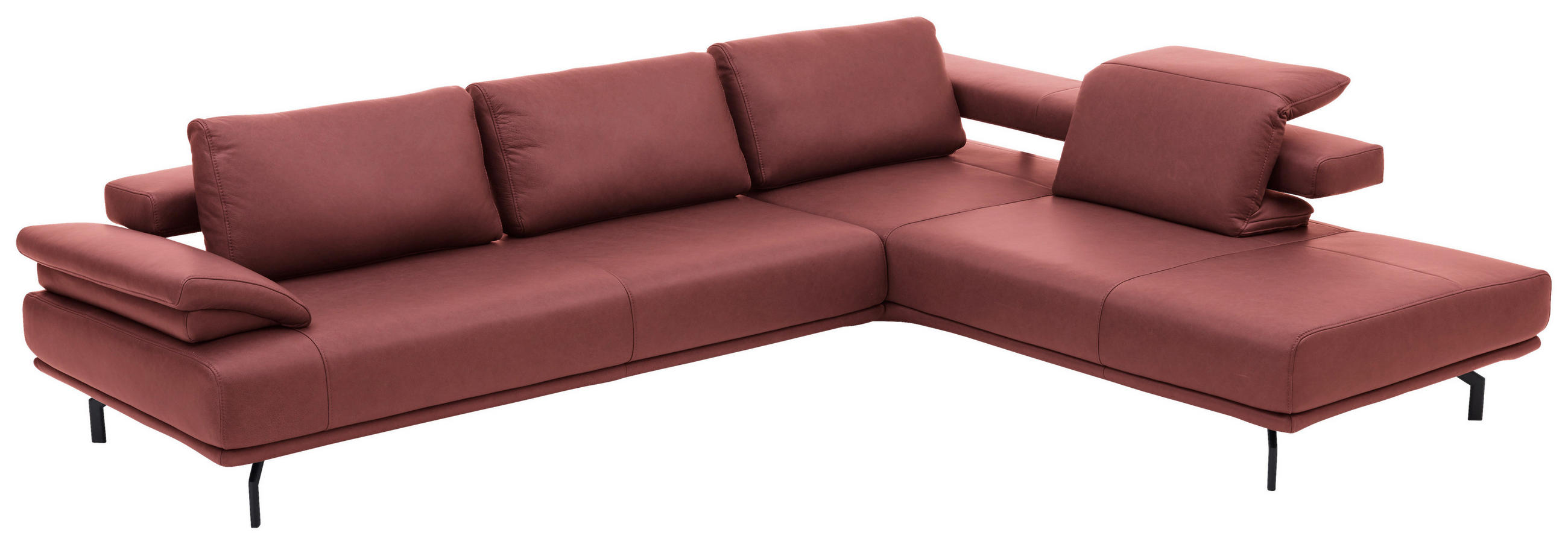 ECKSOFA in Echtleder Weinrot  - Anthrazit/Weinrot, Design, Leder/Metall (325/255cm) - Dieter Knoll