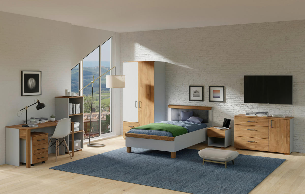 BETT 140/200 cm  in Grau, Eichefarben  - Eichefarben/Grau, KONVENTIONELL, Holz/Textil (140/200cm) - Cantus