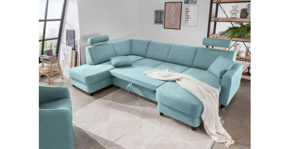 WOHNLANDSCHAFT  in Webstoff Türkis  - Türkis/Schwarz, Design, Holz/Textil (198/296/165cm) - Xora