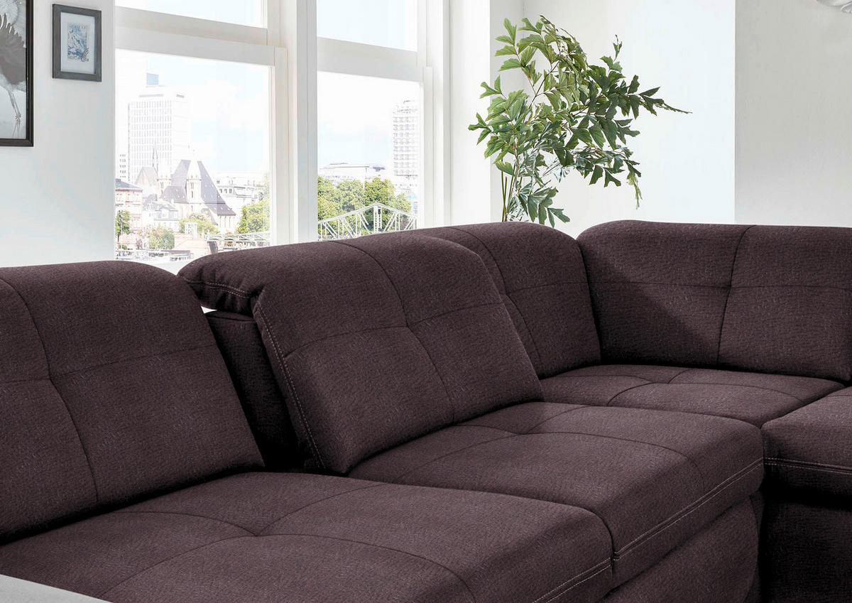 ECKSOFA in Mikrofaser Dunkelbraun  - Dunkelbraun/Silberfarben, Design, Textil/Metall (320/260cm) - Beldomo Speed