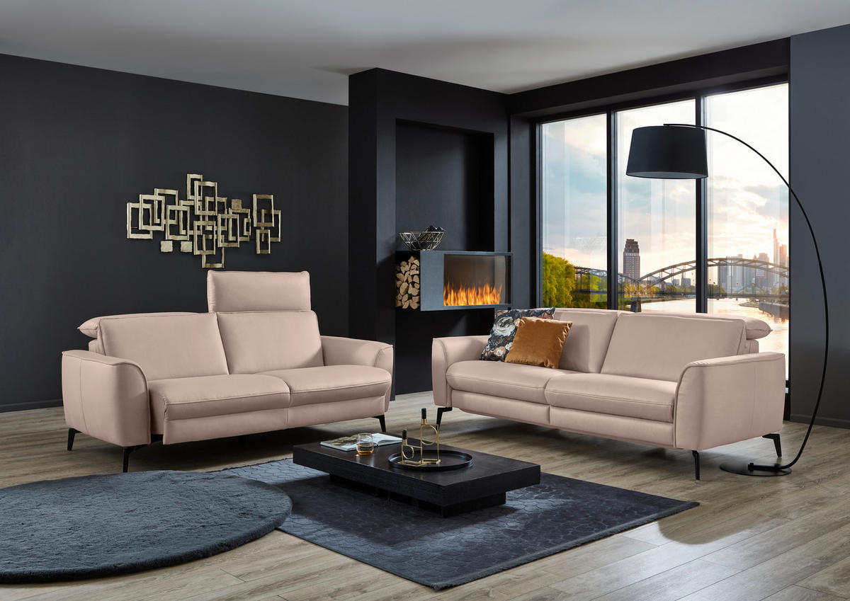 2,5-SITZER in Echtleder Taupe  - Taupe/Schwarz, Natur, Leder/Metall (194/81/110cm) - Valdera