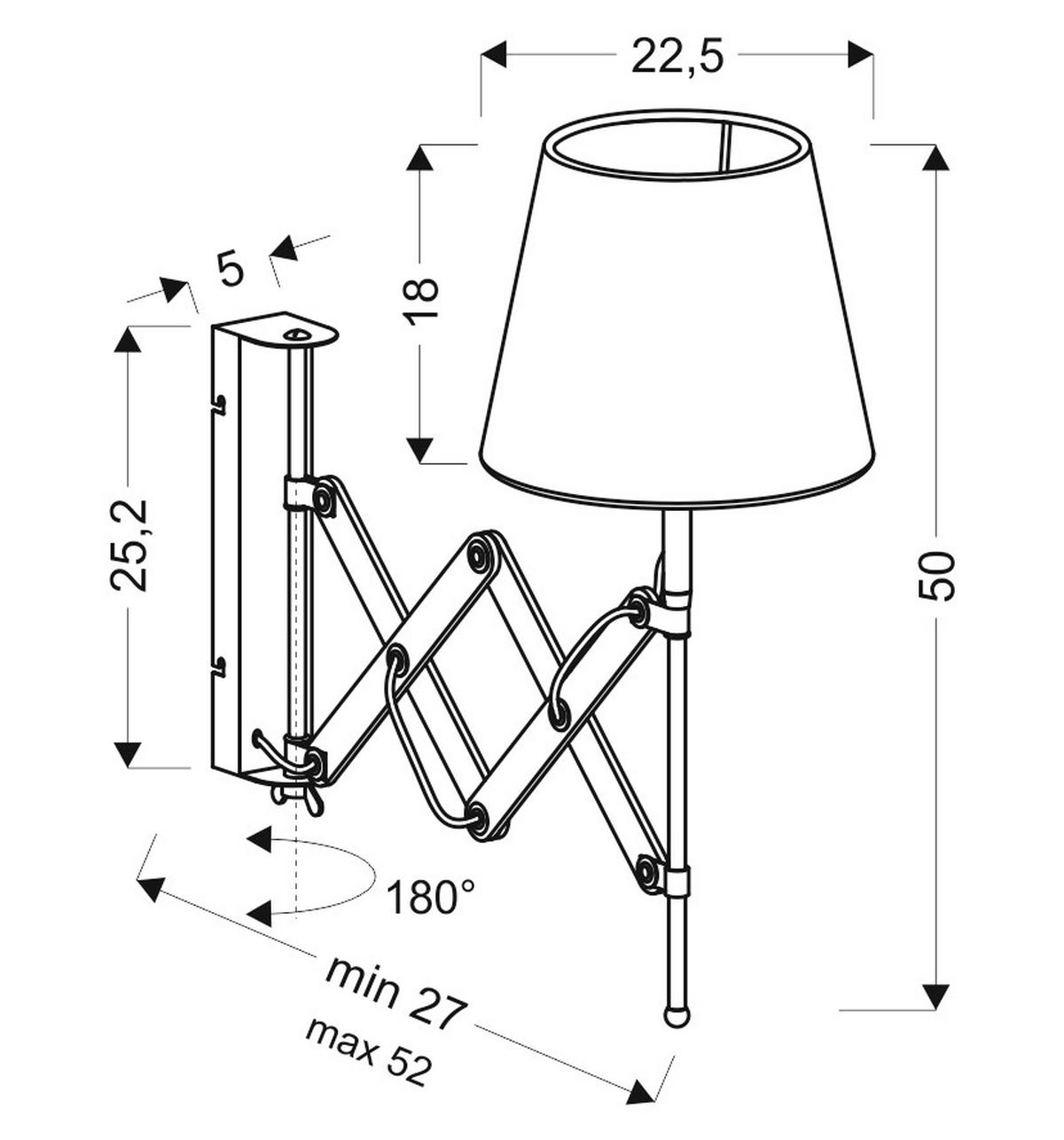 VÄGGLAMPA 22.5/52/50 cm   - svart, Klassisk, metall (22.5/52/50cm)