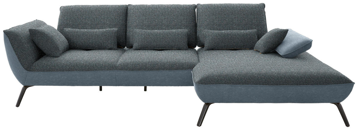 ECKSOFA in Flachgewebe Blaugrau  301/191 cm  - Blaugrau/Schwarz, Design, Textil/Metall (301/191cm) - Moderano