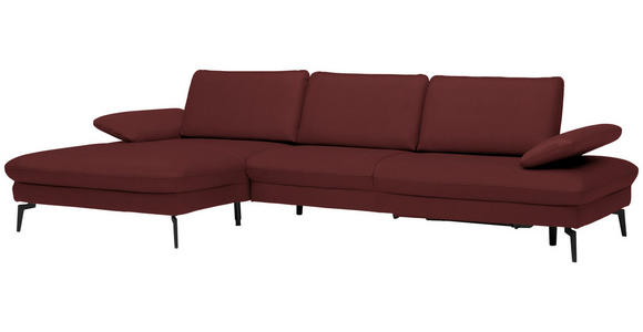 ECKSOFA in Echtleder Rot  - Rot/Schwarz, Design, Leder/Metall (157/325cm) - Dieter Knoll