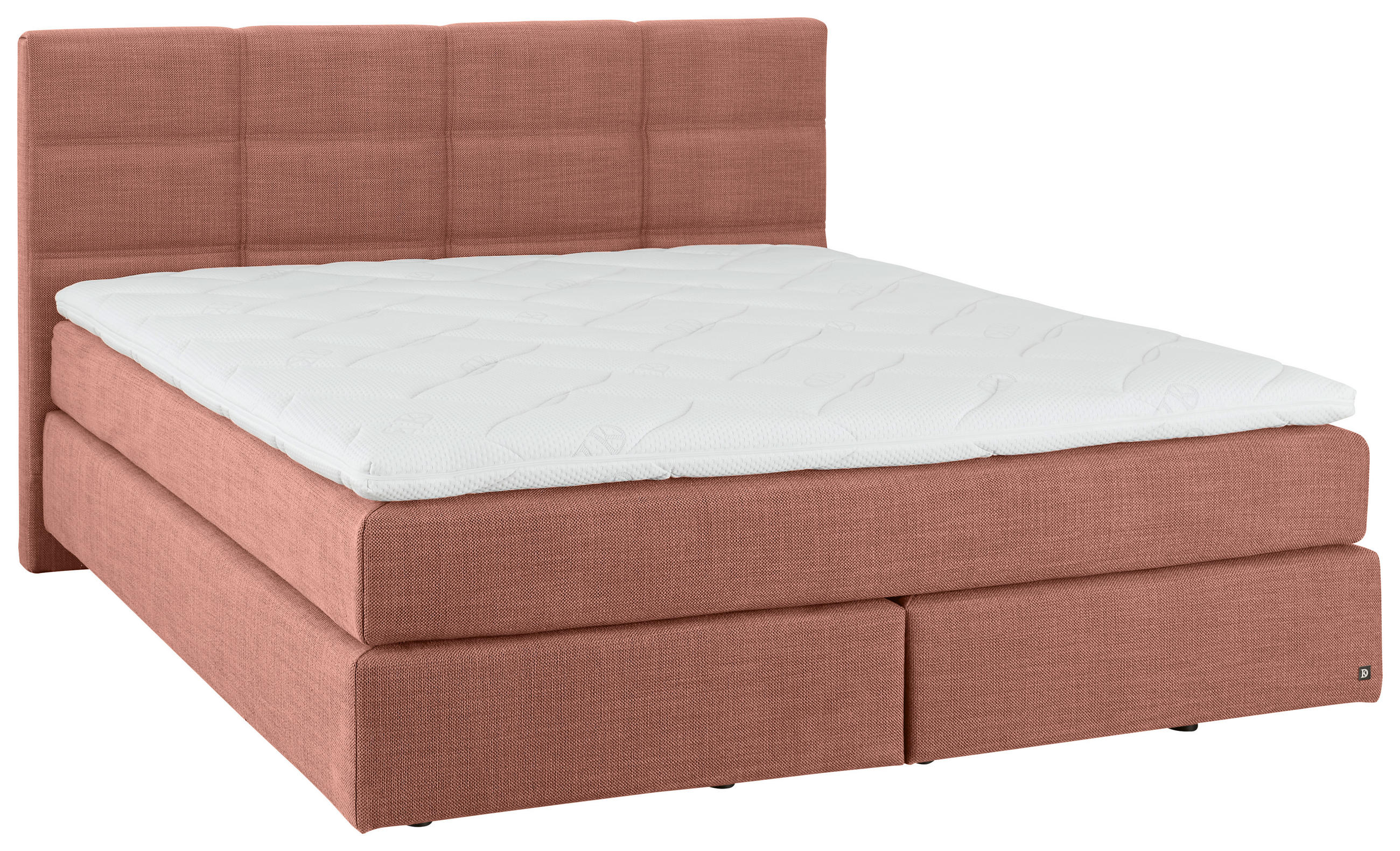 BOXSPRINGBETT 200/200 cm,  in Lachsfarben, Topper, Matratzen, unterschiedliche Matratzenhärtegrade je Bettseite, H2 + H3 = mittel + fest  - Schwarz/Lachsfarben, Design, Kunststoff/Textil (200/200cm) - Dieter Knoll