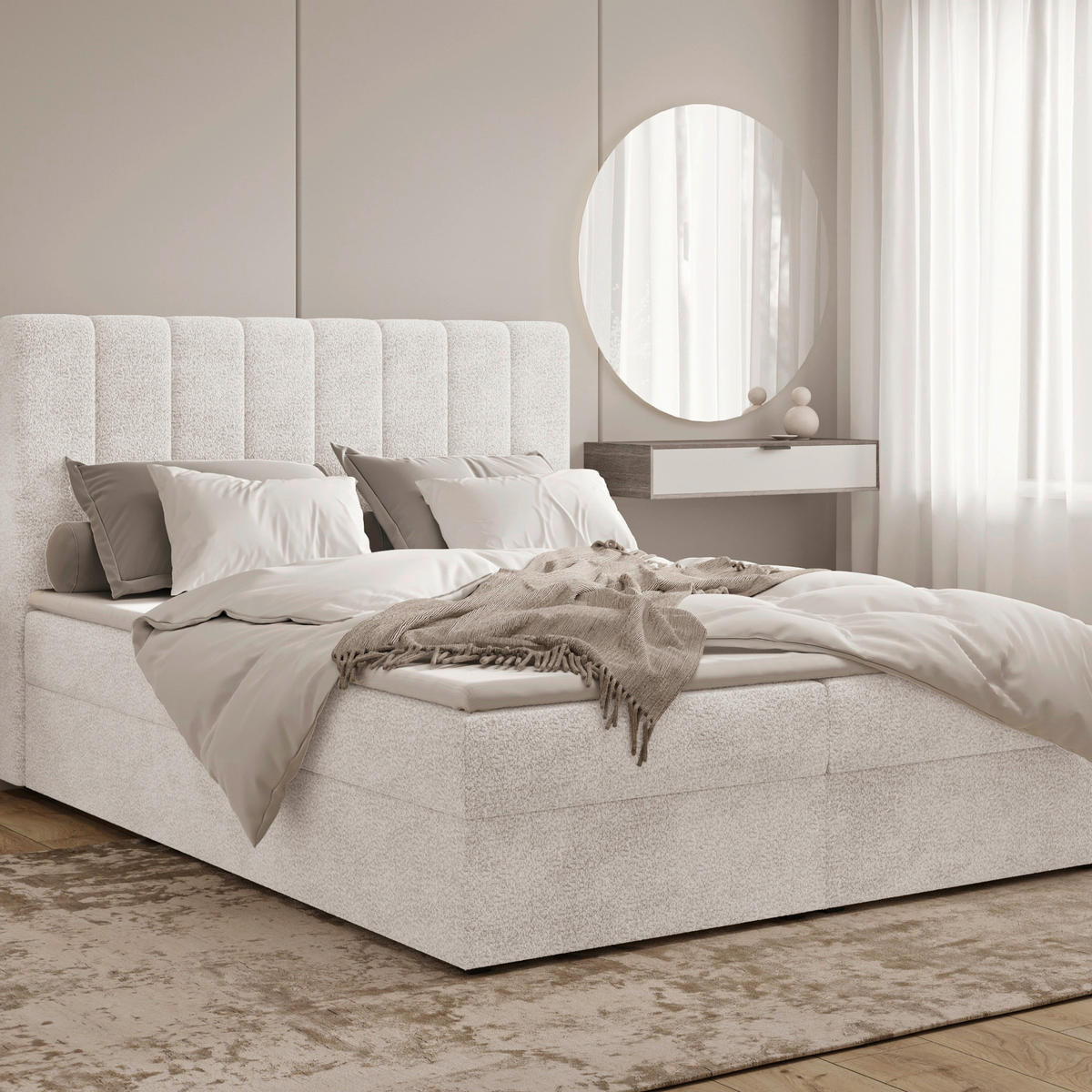 BOXBETT 160/200 cm,  in Weiß, Elfenbein, Bettkasten, Topper,  - Elfenbein/Schwarz, MODERN, Holz/Kunststoff (160/200cm) - MID.YOU