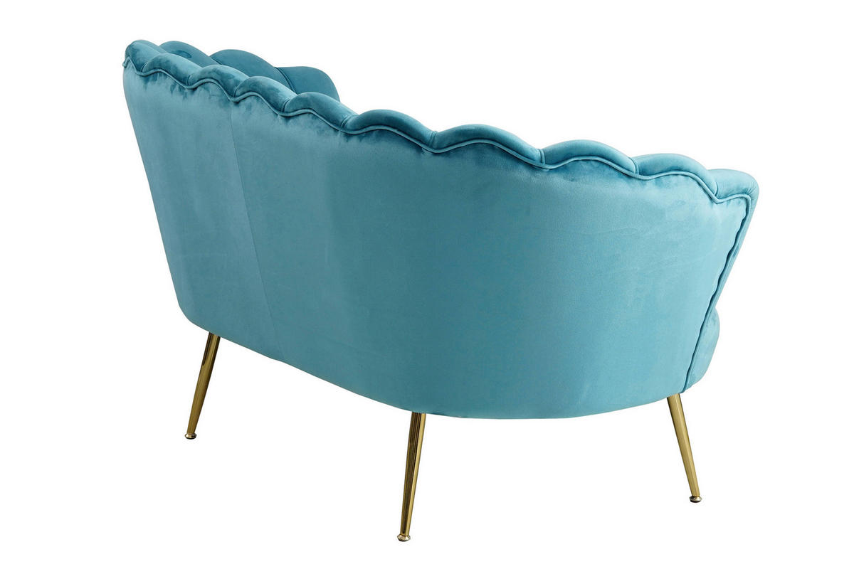 2-SITZER-SOFA in Samt Blau  - Blau/Goldfarben, MODERN, Textil/Metall (136/78/77cm) - Livetastic