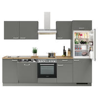 KÜCHENBLOCK 280 cm   in Anthrazit  - Edelstahlfarben/Eichefarben, KONVENTIONELL, Holzwerkstoff/Metall (280cm) - Welnova