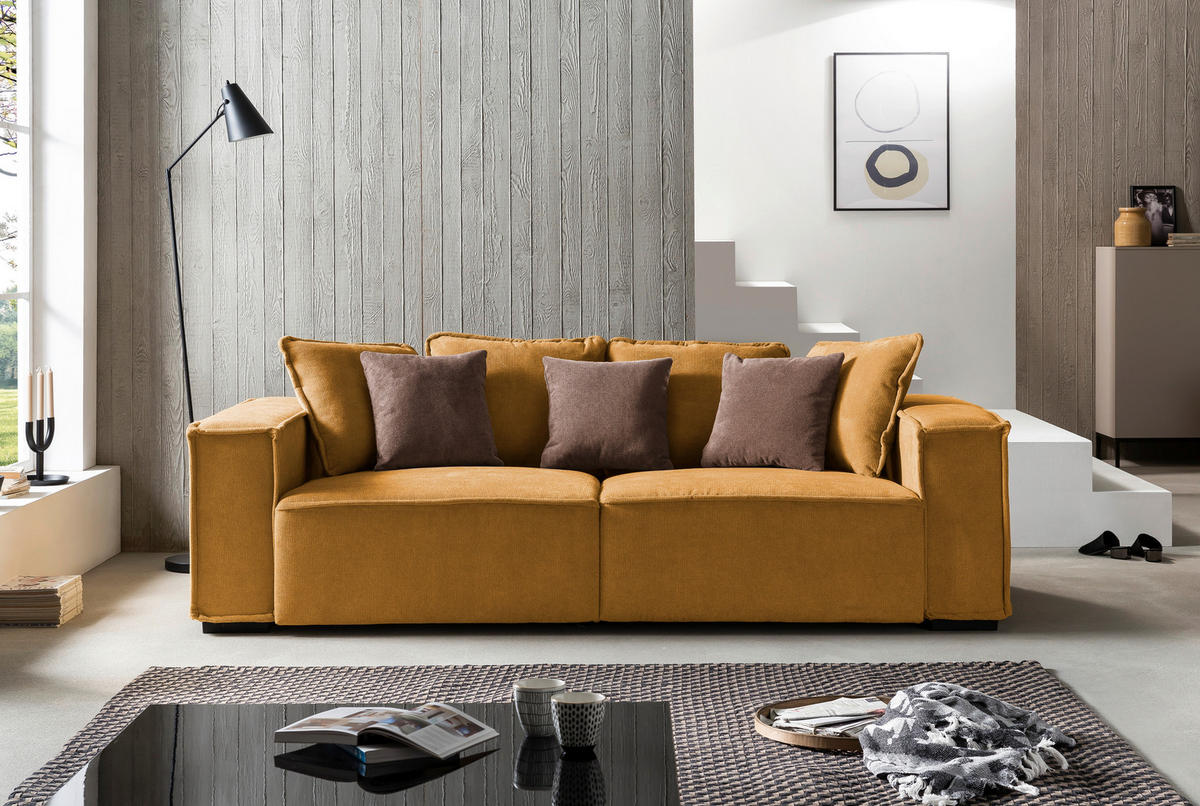 BIGSOFA in Taupe, Gelb  - Taupe/Gelb, Modern, Holz/Textil (244/62/117cm) - MID.YOU