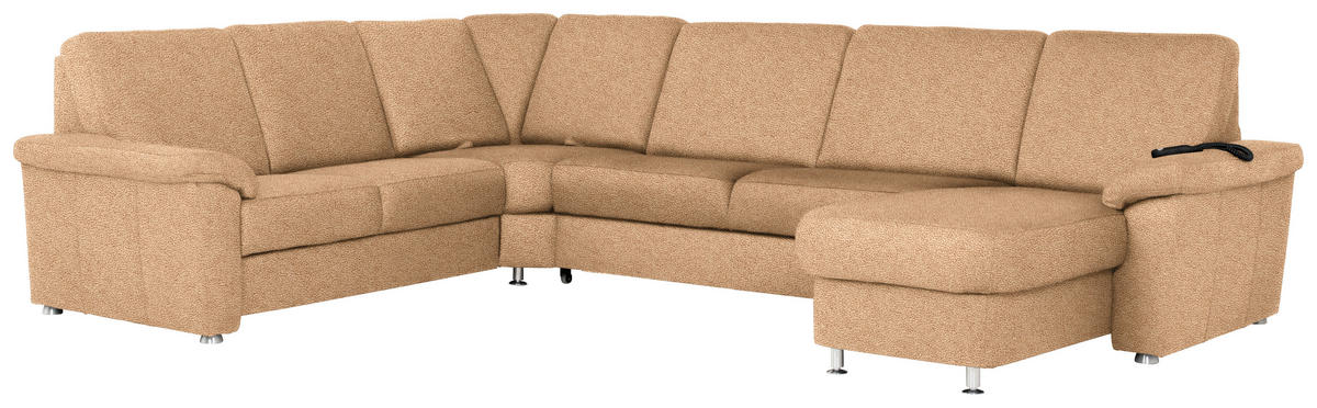 WOHNLANDSCHAFT Hellbraun Flachgewebe  - Chromfarben/Hellbraun, KONVENTIONELL, Textil/Metall (240/336/163cm) - Beldomo System