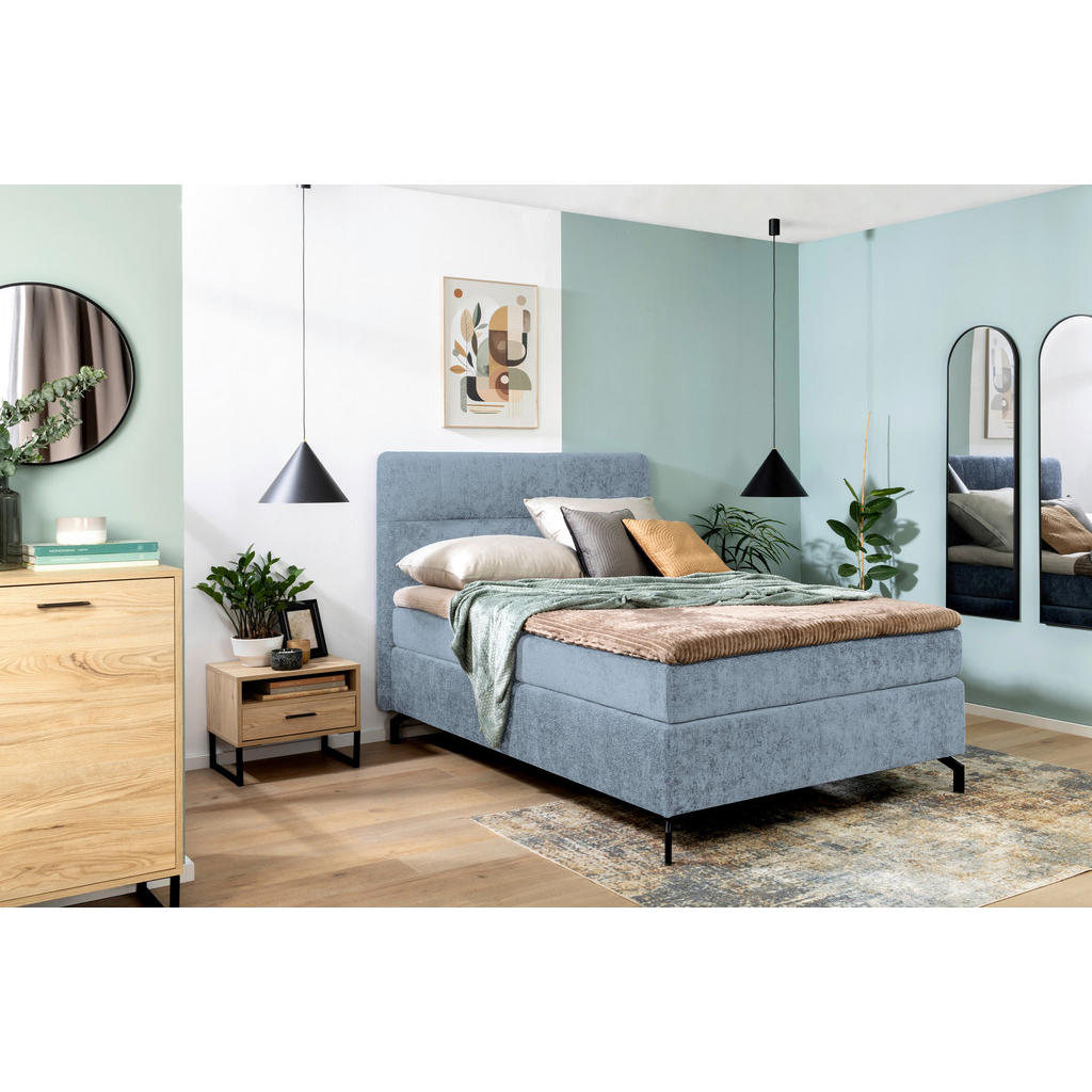 Thumbnail - Esposa Boxspringbett, Hellblau, Textil, H4, Höhe ca. 17 cm, 140x200 cm, Matratze in verschiedenen Härtegraden erhältlich...