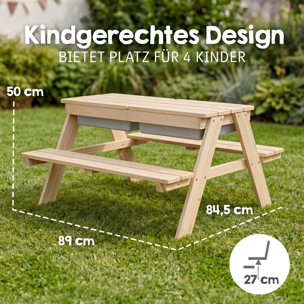 KINDERSPIELTISCH  - Naturfarben/Grau, Basics, Holz/Kunststoff (89/50/85,5cm) - Roba