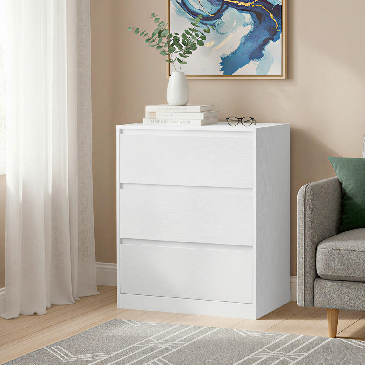 KOMMODE , 60/75/40 cm, 3 Schublade(n)  - Weiß, Trend, Holzwerkstoff (60/75/40cm) - Boxxx