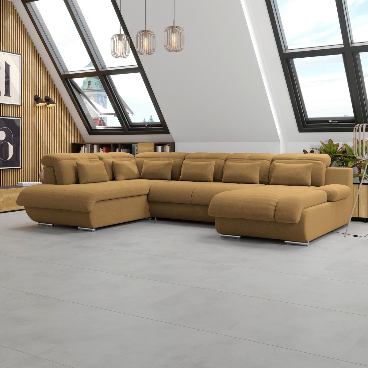 WOHNLANDSCHAFT MULTI Senfgelb Chenille  - Chromfarben/Senfgelb, MODERN, Textil/Metall (228/345/184cm) - Livetastic