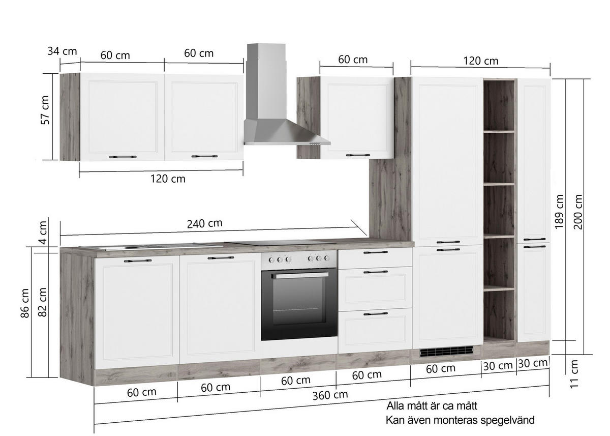 MODULKÖK 360 cm   i grå, ek Wotan  - ek Wotan/svart, Lifestyle, metall/trämaterial (360cm) - Held