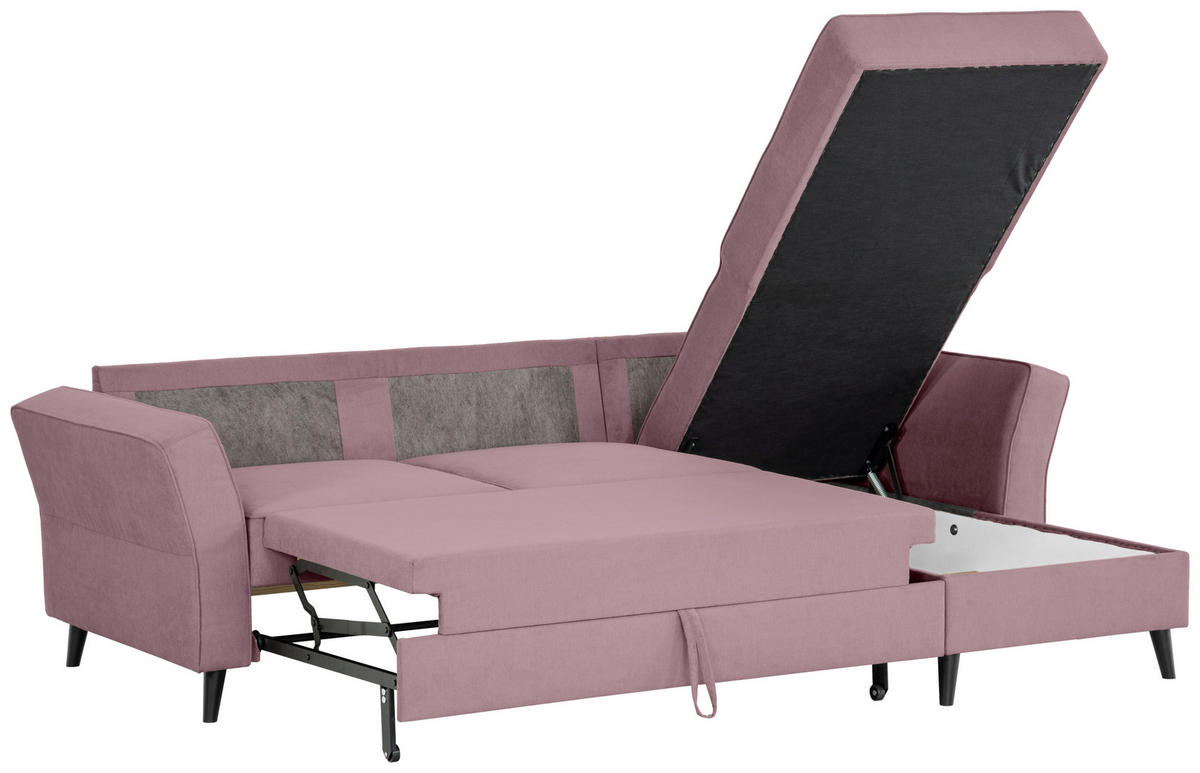 ECKSOFA in Velours Rosa  - Schwarz/Rosa, Konventionell, Holz/Textil (244/159cm) - Carryhome