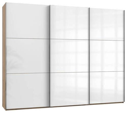 SCHWEBETÜRENSCHRANK 300/236/65 cm 3-türig Eichefarben, Weiß Hochglanz  - Chromfarben/Weiß Hochglanz, MODERN, Holzwerkstoff/Metall (300/236/65cm) - MID.YOU