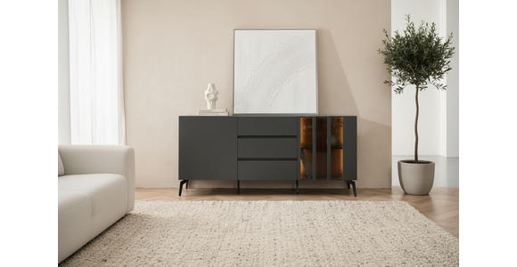 SIDEBOARD  166/76,3/41,5 cm 3 Schublade(n)  - Schwarz/Grau, Design, Glas/Holzwerkstoff (166/76,3/41,5cm) - Novel