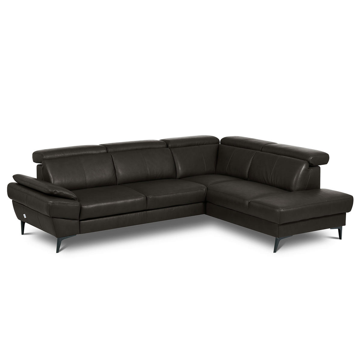 ECKSOFA Dunkelbraun Echtleder Lederlook Bettkasten, Schlaffunktion, Rücken echt, Armteilverstellung, Kopfteilverstellung  - Dunkelbraun/Schwarz, Design, Leder/Textil (264/211cm) - Livetastic