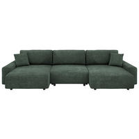 Wohnlandschaft inkl.Funktionen Grün Webstoff  - Schwarz/Grün, MODERN, Kunststoff/Textil (168/337/168cm) - Stylife