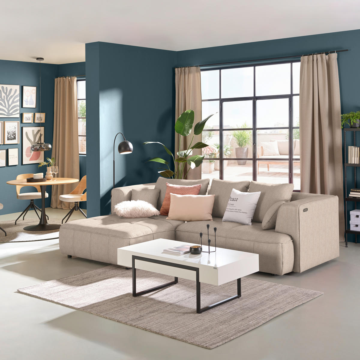 ECKSOFA Feincord Beige  - Beige/Schwarz, Design, Kunststoff/Textil (188/288cm) - Welnova