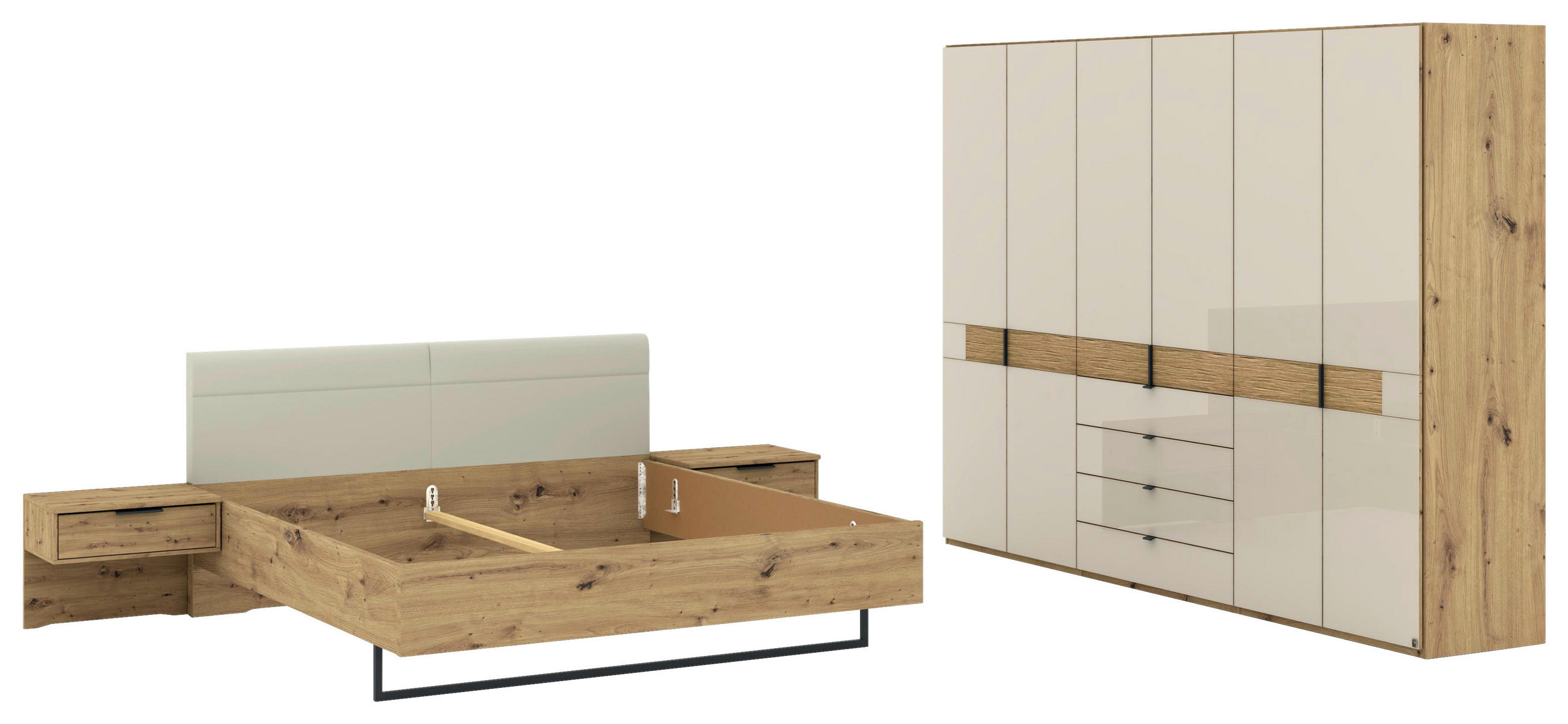 SCHLAFZIMMER Champagner, Eiche Bianco  - Eiche Bianco/Champagner, Design, Glas/Holz (180/200cm) - Musterring