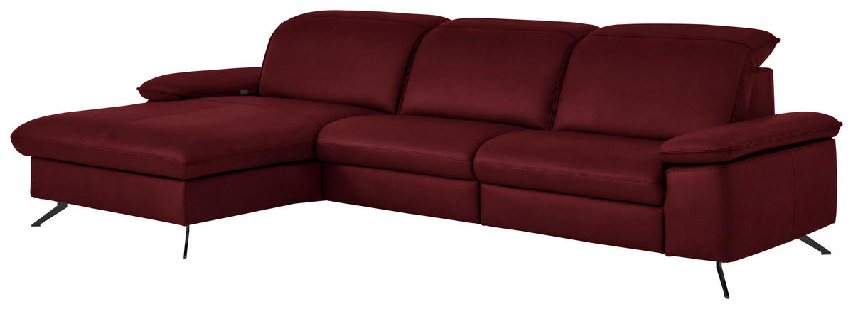 ECKSOFA  Echtleder Bordeaux  - Bordeaux/Schwarz, Design, Leder/Metall (169/307cm) - Beldomo Premium