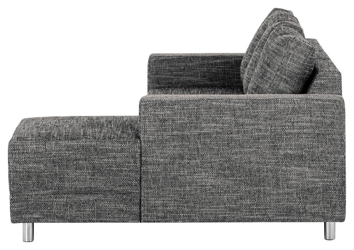 ECKSOFA in Struktur Schwarz  - Chromfarben/Schwarz, Design, Textil/Metall (200/144cm) - MID.YOU