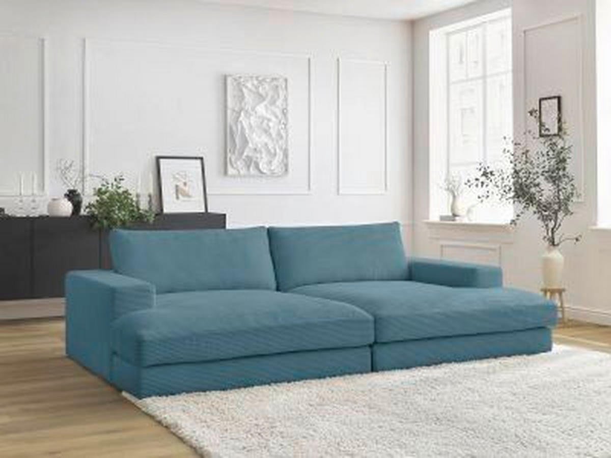 BIGSOFA LEONARD Cord Hellblau  - Schwarz/Hellblau, MODERN, Kunststoff/Textil (234/77/159cm)