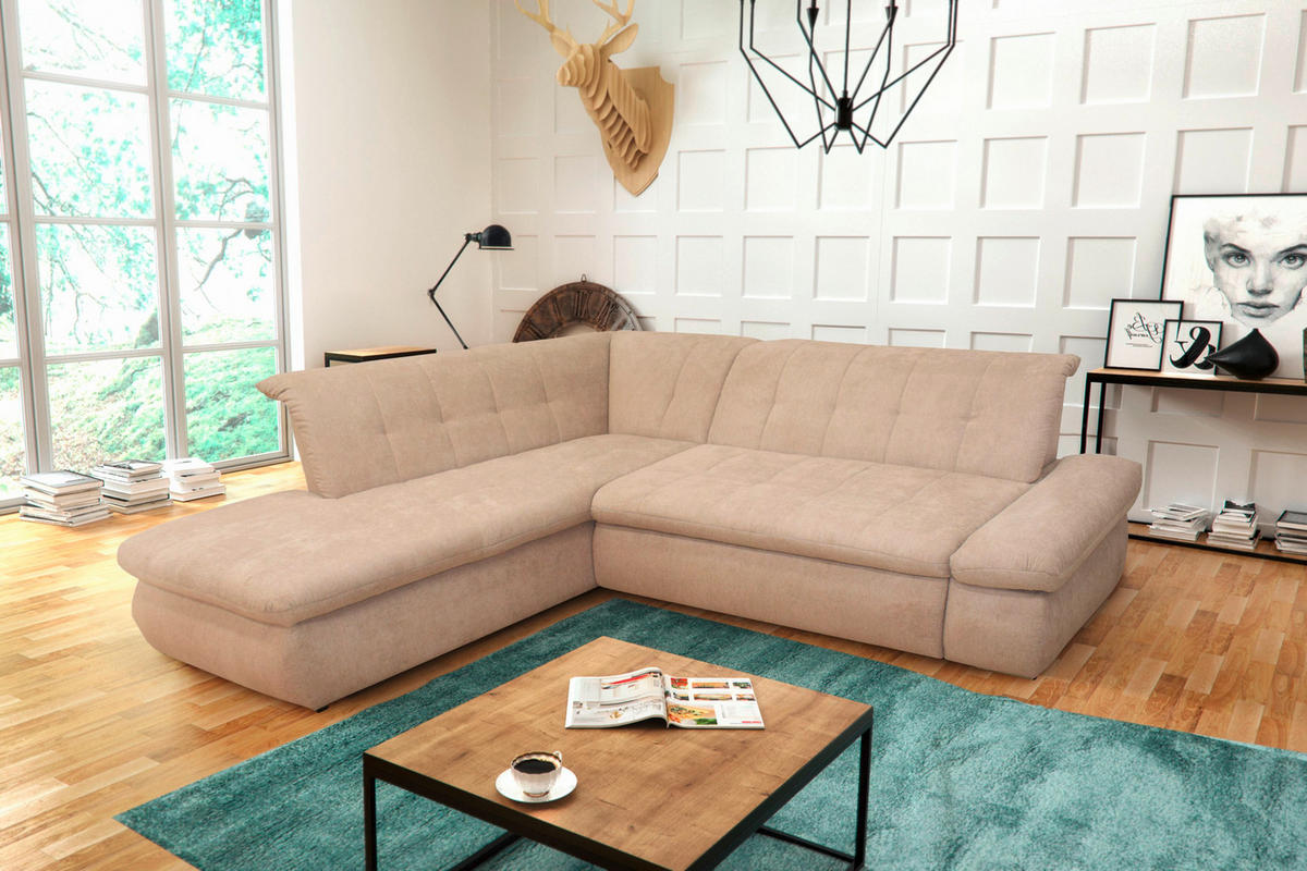 ECKSOFA in Mikrofaser Beige  216/273 cm  - Chromfarben/Beige, KONVENTIONELL, Textil/Metall (216/273cm) - MID.YOU