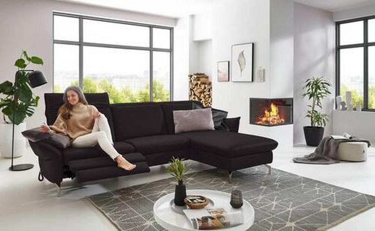 ECKSOFA in Lederlook (vegan) Schwarz  - Schwarz/Nickelfarben, Modern, Textil/Metall (233/179cm) - Livetastic