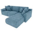 ECKSOFA  in Samt Blau  293/195 cm  - Chromfarben/Blau, KONVENTIONELL, Kunststoff/Textil (293/195cm) - Carryhome