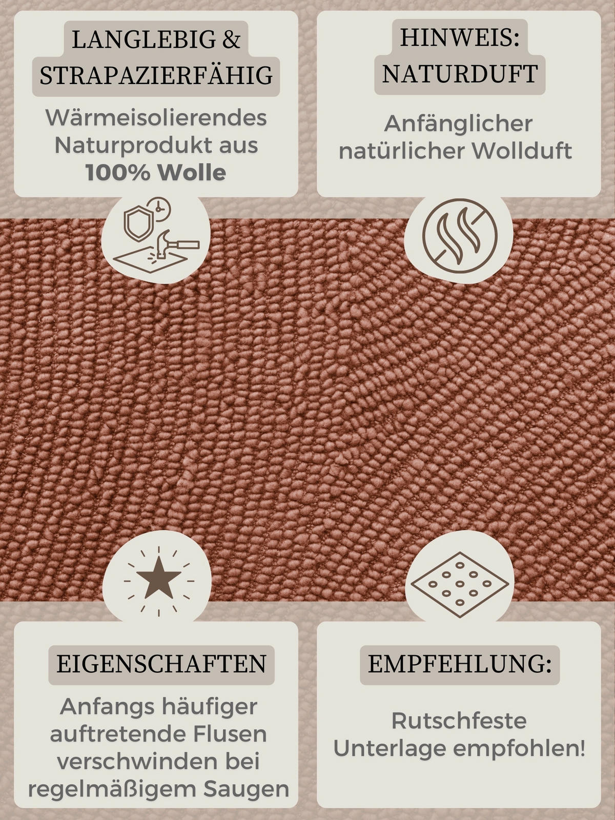 WOLLTEPPICH 80/150 cm Calmio Rotbraun rechteckig  - Rotbraun, Basics, Textil (80/150cm) - Hanse Home