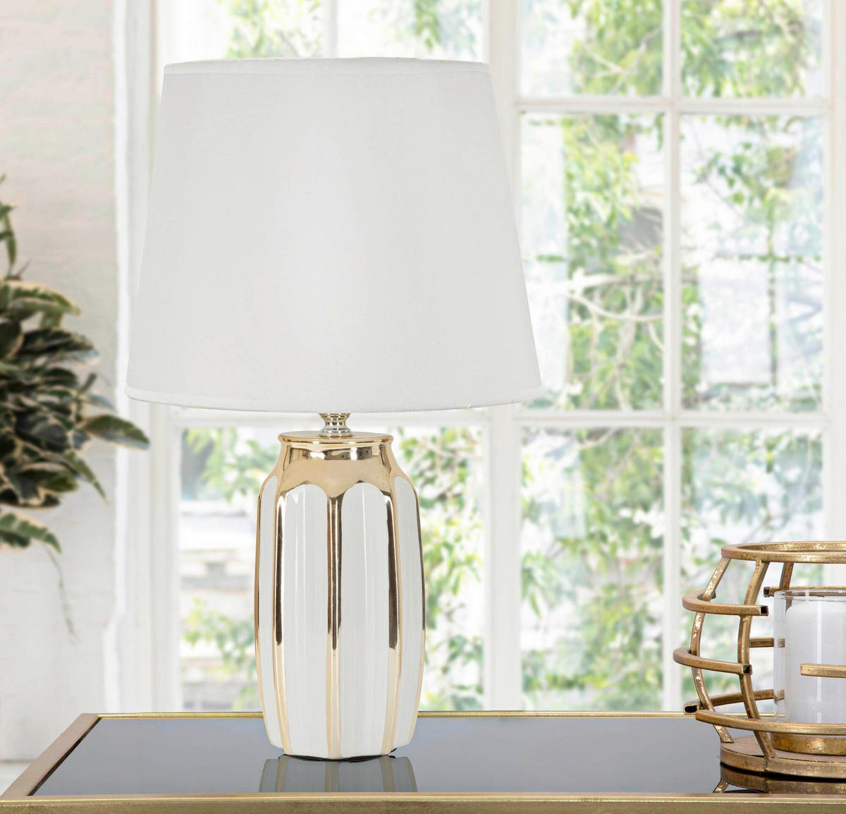 TISCHLEUCHTE - Goldfarben/Weiß, Basics, Keramik/Textil (25/40.5/25cm)