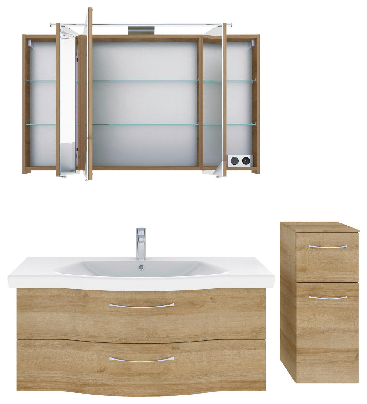 BADEZIMMER 4-teilig  in 152 cm  - Chromfarben/Eichefarben, KONVENTIONELL, Glas/Keramik (152cm) - Pelipal