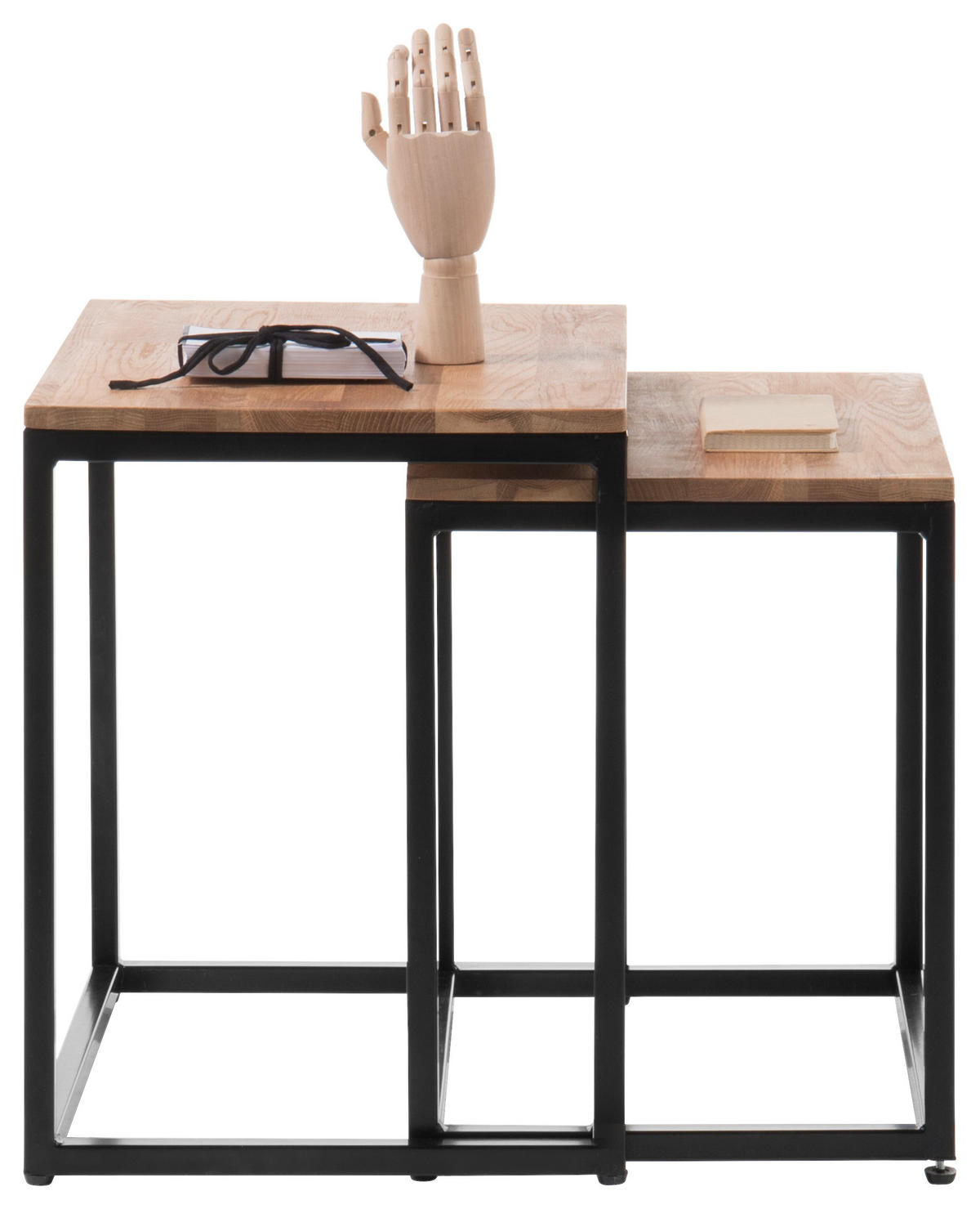 SADA KONFERENČNÍCH STOLKŮ, přírodní barvy, černá, barvy dubu, dřevo, kov, 45-50/45-50/37-40 cm - černá/barvy dubu, Moderní, kov/dřevo (45-50/45-50/37-40cm) - Xora